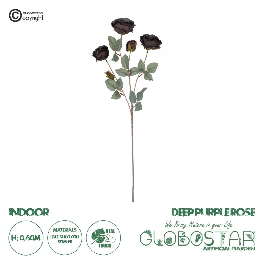GloboStar® Artificial Garden PURPLE BRANCH 21301 Τεχνητό Διακοσμητικό Κλαδί Τριαντάφυλλα Μωβ Y60cm